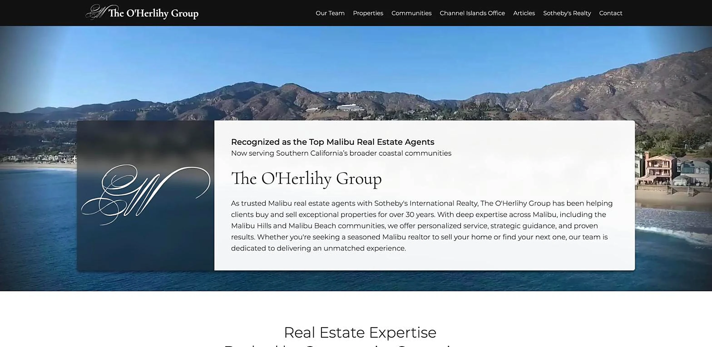 The O'Herlihy Group Malibu real estate website homepage