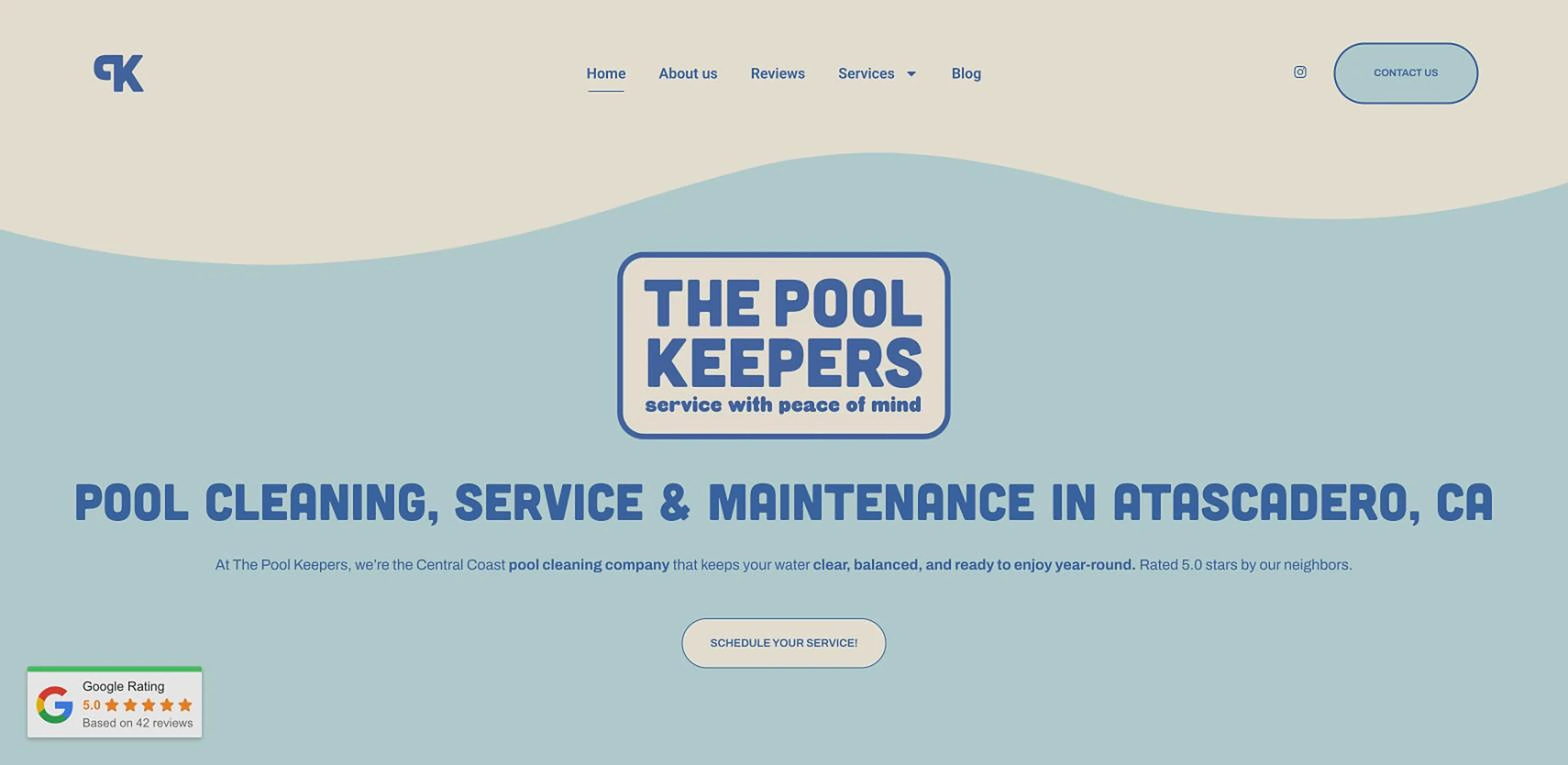 The Pool Keepers website homepage, Atascadero pool cleaning and service